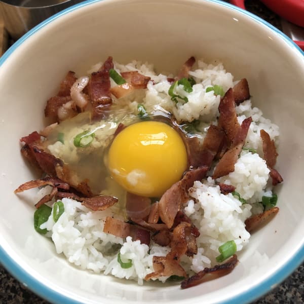 Creamy Rice with Egg and Bacon